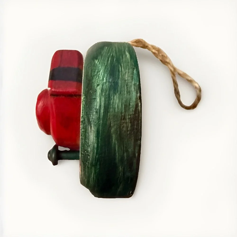 Hand Painted Wooden Cardinal & Holly Heart Christmas Ornament Red Green Twine